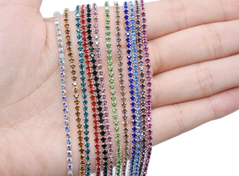 KAOYOO 12 Yards Crystal Rhinestone Chain Trim Mixed for DIY,Sewing,Crafts,Decoration(1 Yard for Each Color,SS12/3.0mm/0.12") - Image 2